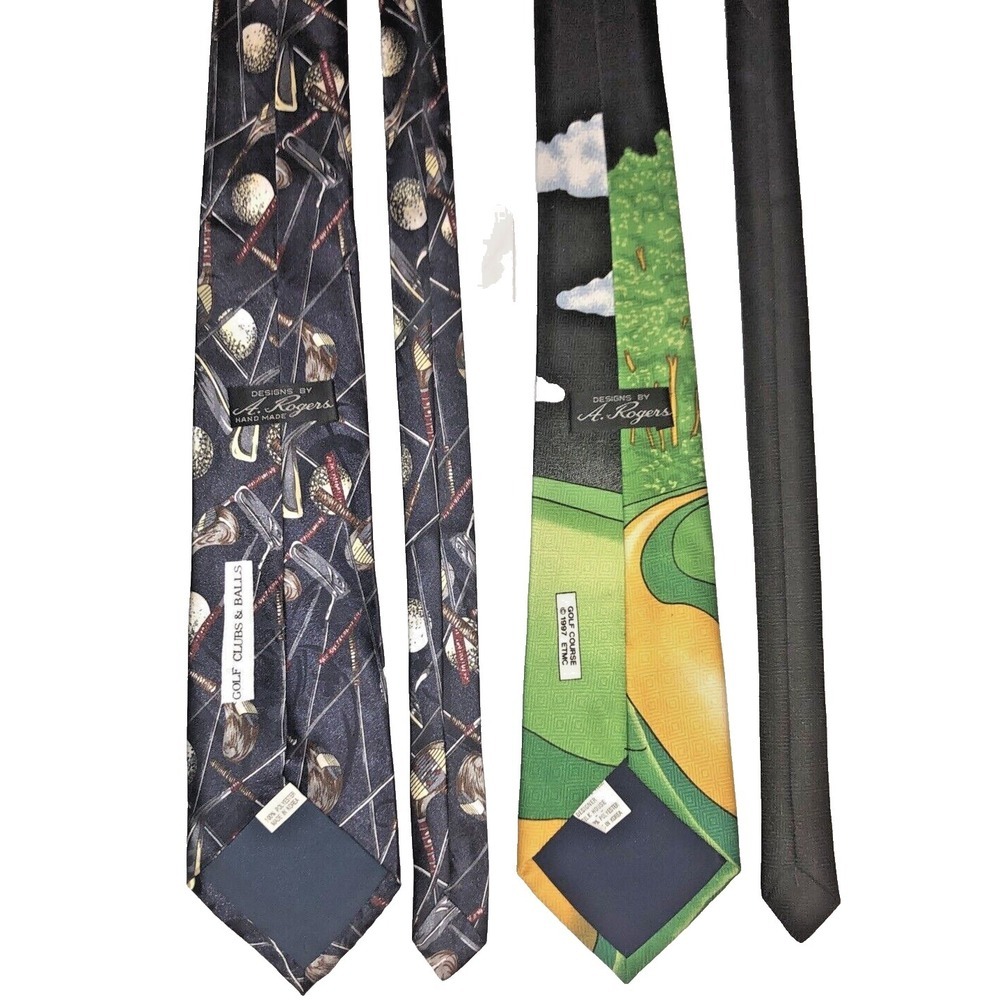 2X A ROGERS Mens The 4th Hole Golf Clubs Balls Polyester Sports Necktie Novelty - Picture 3 of 16
